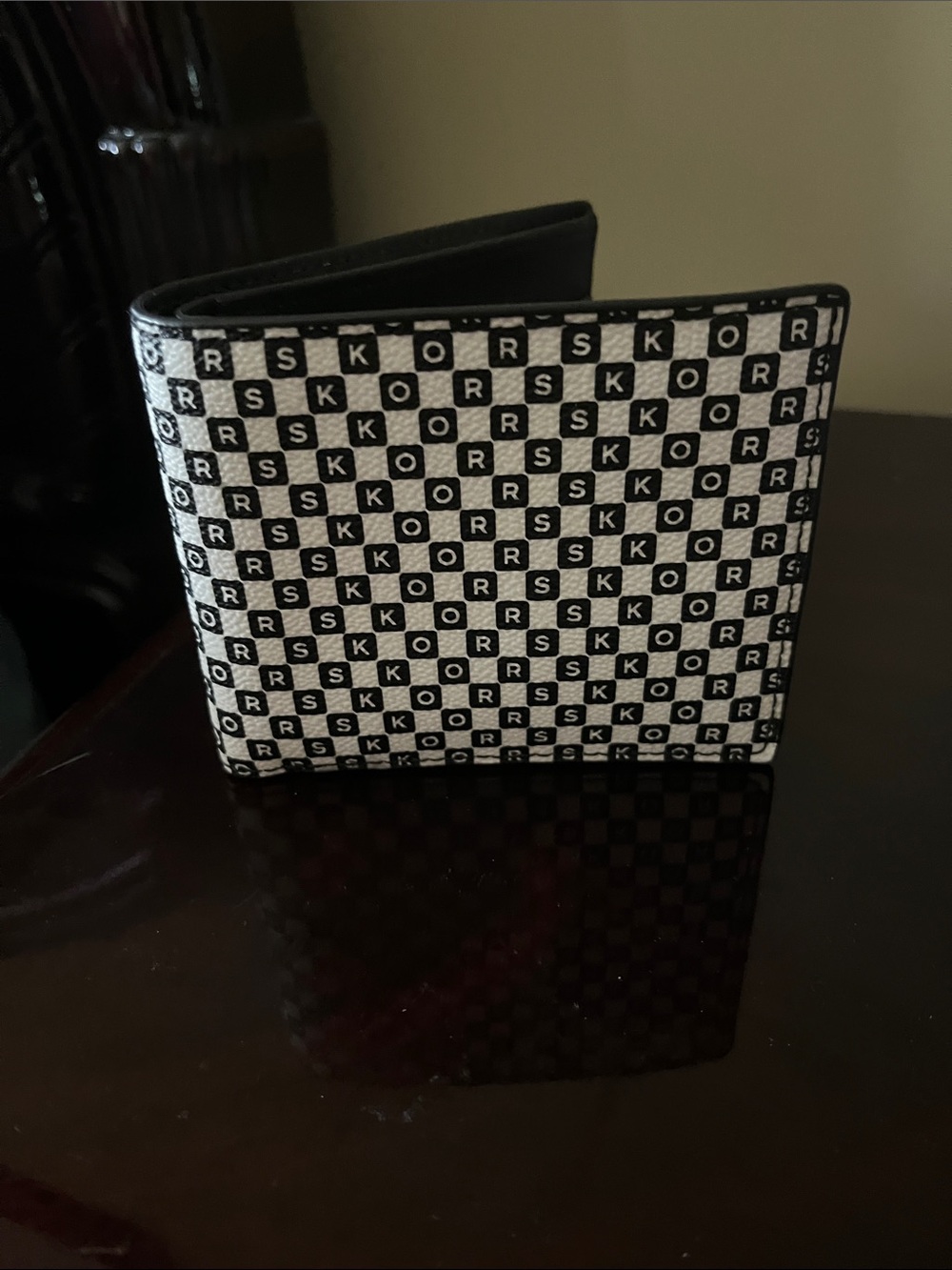 Michael Kors Black and White Checker Card Holder Wallet